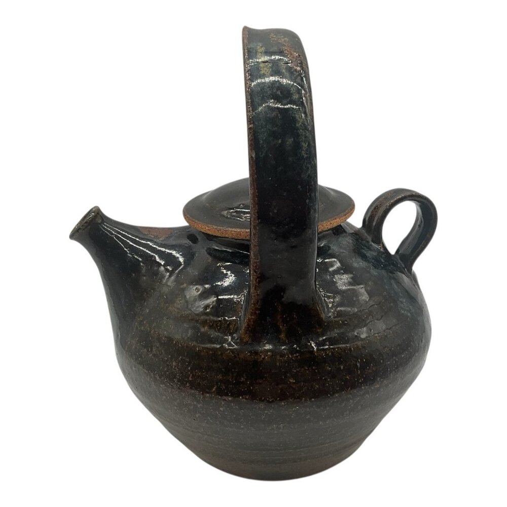 Studio Pottery Vintage Hand crafted Teapot with a Dark Tenmoku Glaze